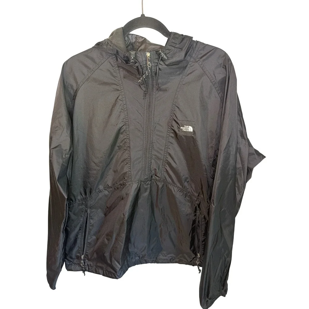 The North Face Mens Black Half Zip Windbreaker Anorak Hooded Pullover Jacket L